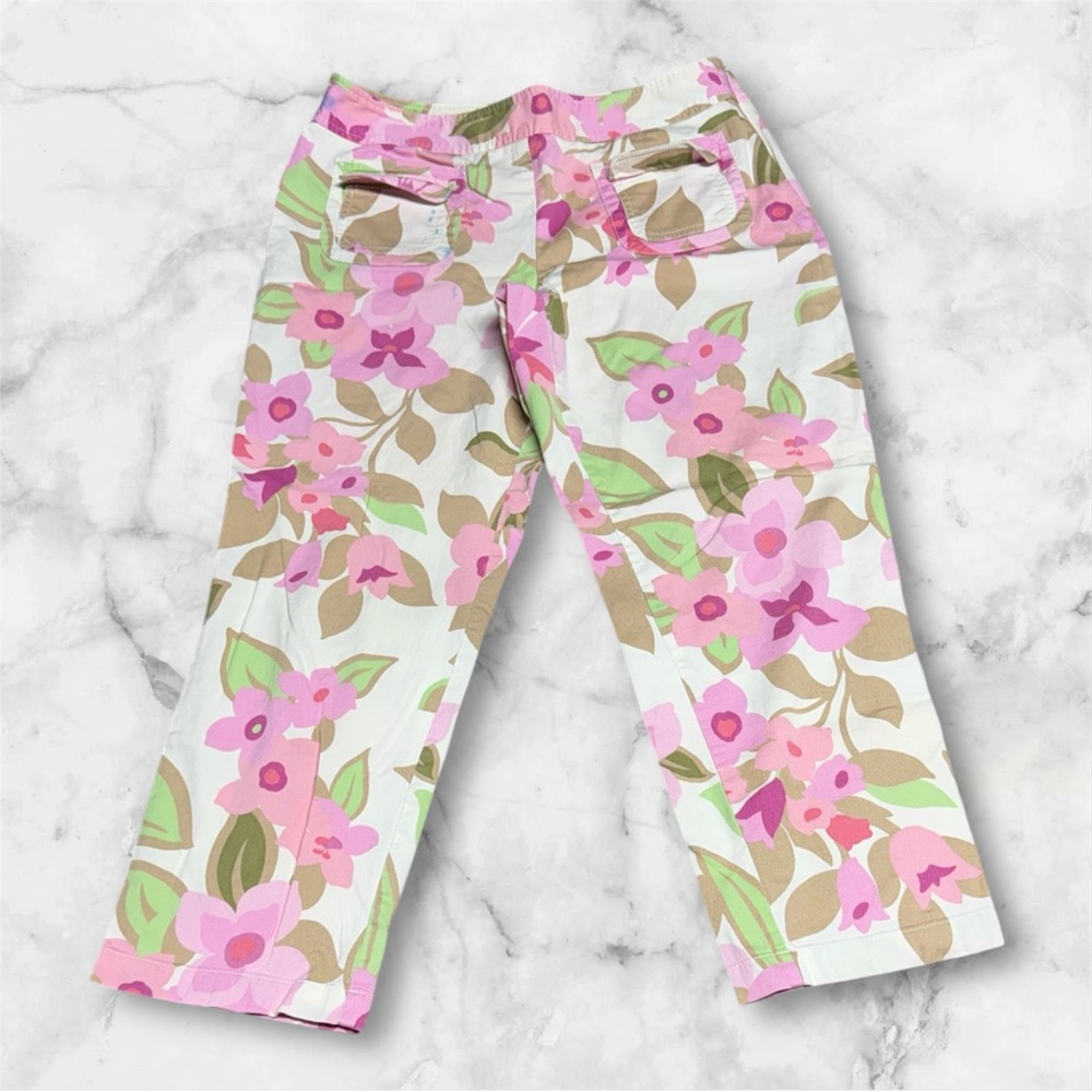 Vintage LOFT beige floral Pink and Green capri pants straight leg sz 8